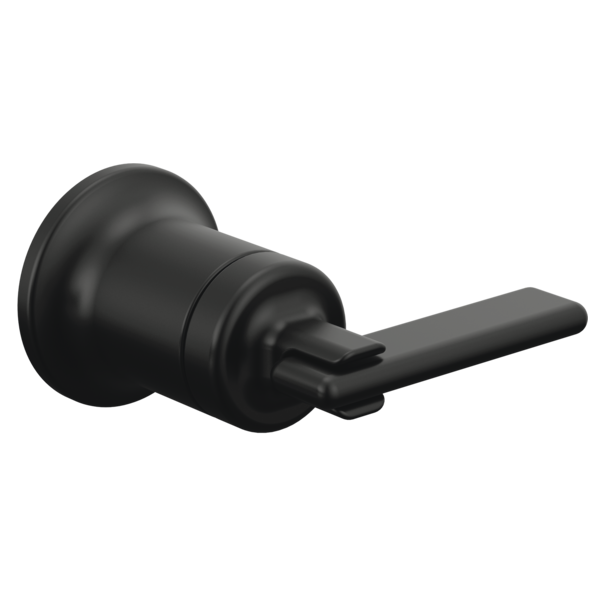 Black wall-mount faucet lever handle with cylindrical body and extended handle arm.