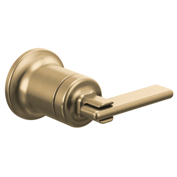 Brushed gold wall-mounted faucet lever handle with cylindrical body and flat rectangular handle.