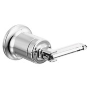 Chrome wall-mount faucet with single lever handle and cylindrical body.
