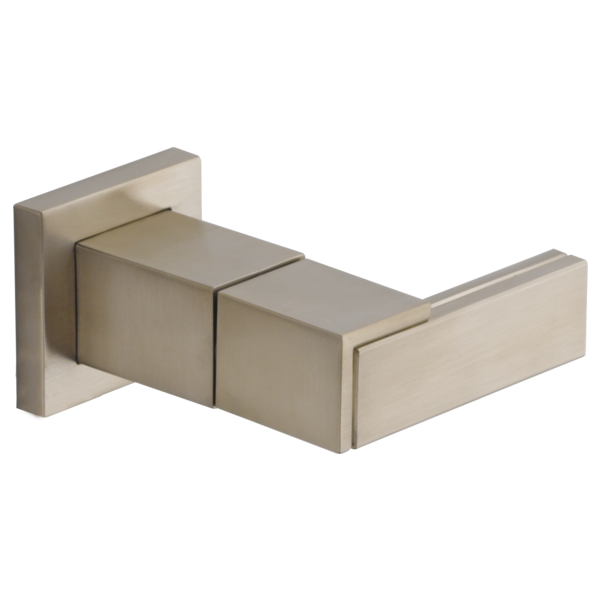 Brushed nickel wall-mount lavatory lever handle with square rosettes and horizontal lever design.