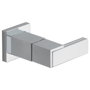 Chrome and white wall-mounted lavatory faucet lever handle kit with square design and mounting plates.