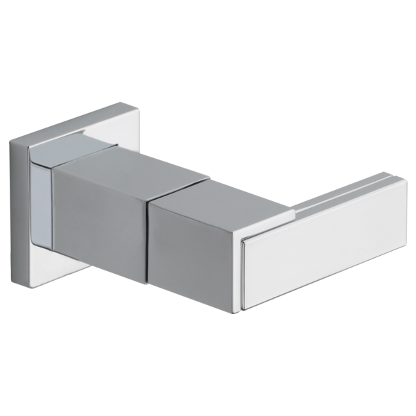Chrome and white wall-mounted lavatory faucet lever handle kit with square design and mounting plates.