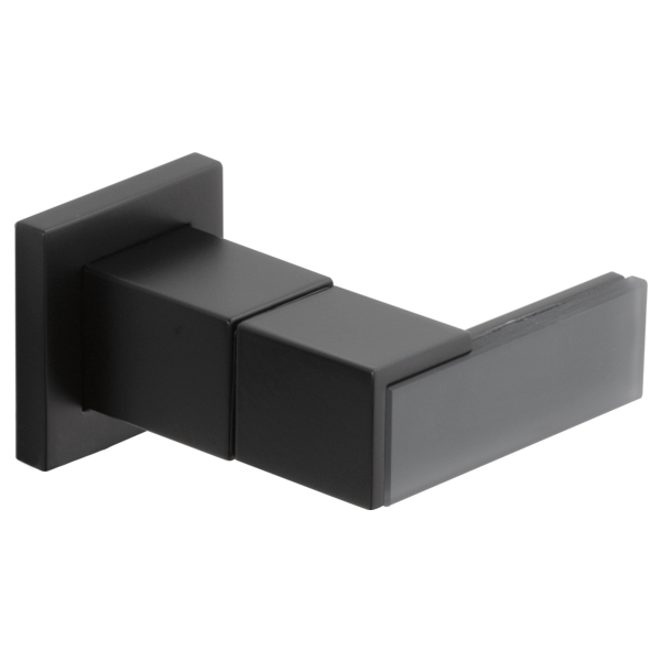 Wall-mount lavatory faucet with solar gray glass and lever handles in rectangular modern design.