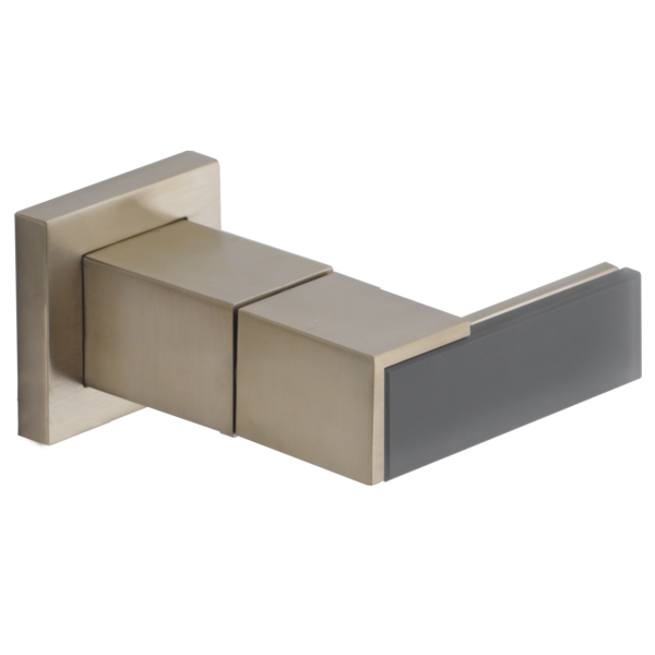 Wall-mounted lavatory faucet with solar gray glass lever handle and brushed nickel finish.