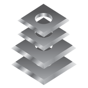 Four stacked metallic replacement insert knife blades with center mounting holes, displayed in isometric view.