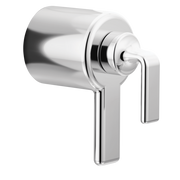 Polished chrome thermostatic valve trim with lever handle and cylindrical escutcheon plate.