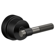 Brizo Litze pressure balance valve trim handle with matte black circular escutcheon and luxe steel textured T-lever.