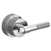 Chrome and gray pressure balance valve trim with T-lever handle and textured grip.