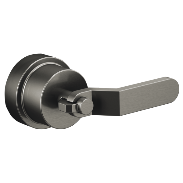 Brizo Litze pressure balance valve trim with industrial lever handle in brushed metal finish.