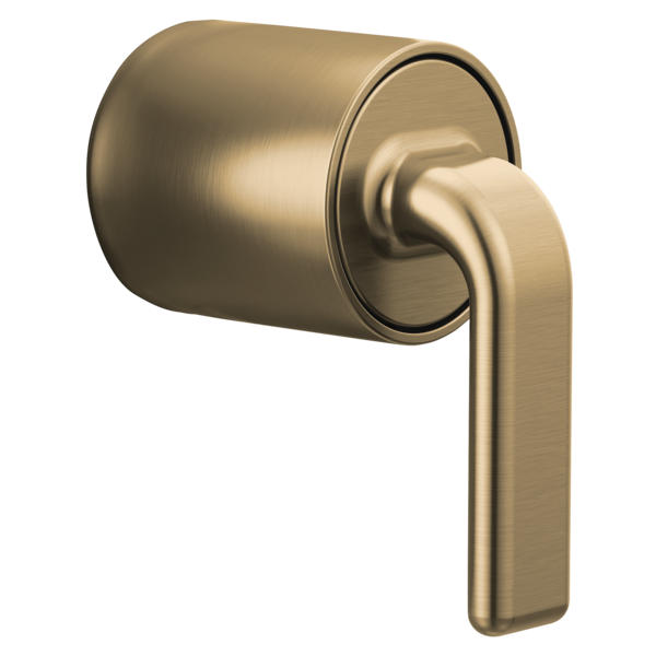 Brushed champagne bronze pressure balance valve trim with cylindrical body and lever handle.
