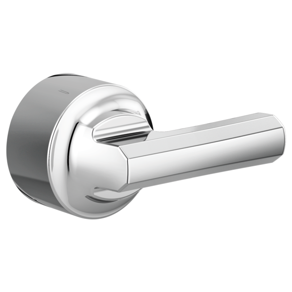 Polished chrome lever handle with circular escutcheon plate for pressure balance valve trim.