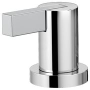 Chrome roman tub faucet handle kit with cylindrical spout and rectangular lever arm.