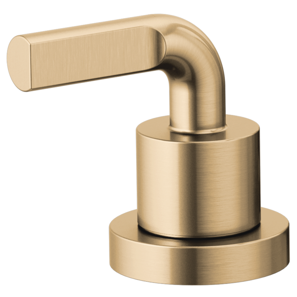 Brushed champagne bronze roman tub faucet with notch lever handle and cylindrical spout.