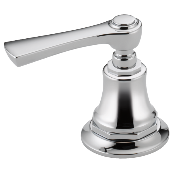 Polished chrome Roman tub faucet lever handle with bell-shaped spout and circular base.