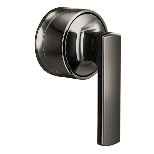 Polished chrome thermostatic valve trim with cylindrical lever handle and circular escutcheon plate.