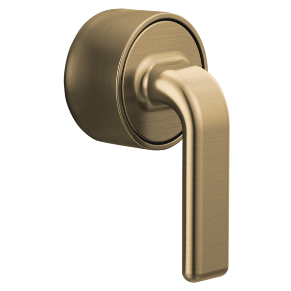 Brushed gold thermostatic valve trim with twist lever handle and circular mounting plate.