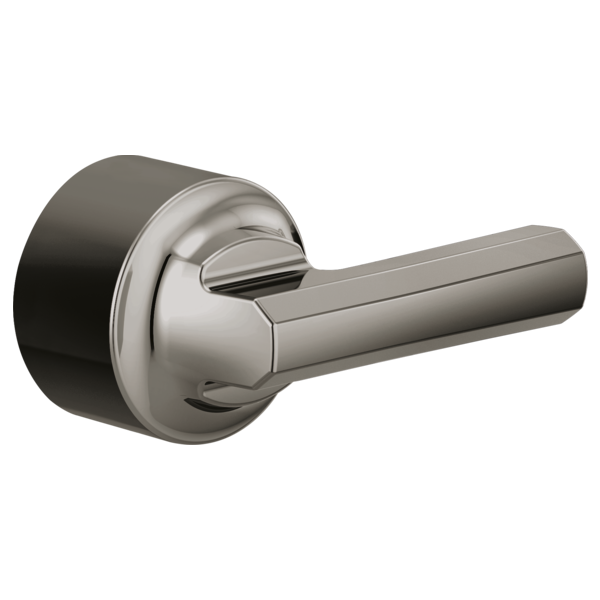 Black onyx and chrome thermostatic valve trim with lever handle and circular escutcheon plate.