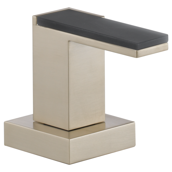 Roman tub faucet with solar gray glass lever handle and brushed nickel finish base and spout.