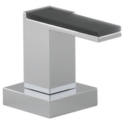 Chrome and black glass Roman tub faucet with angular lever handle and rectangular spout.