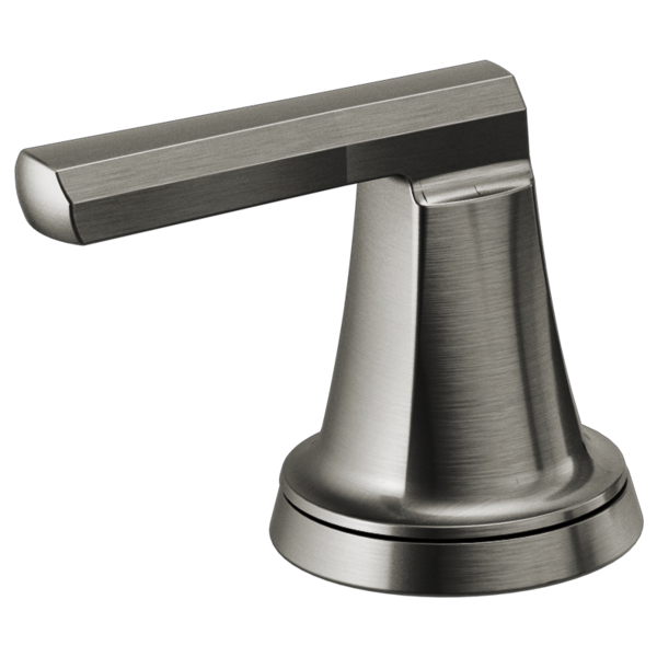 Brushed nickel bidet lever handle with conical base and horizontal handle arm.
