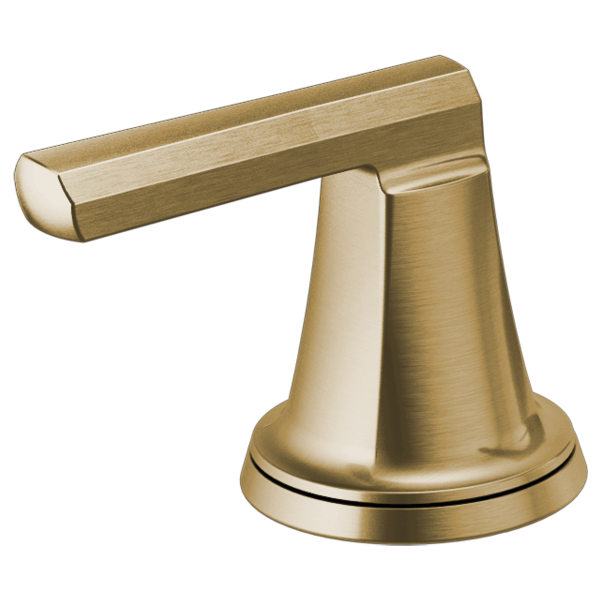 Brushed gold lever handle with cone-shaped base for Roman tub faucet installation.