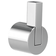 Chrome floor-mount tub filler with rectangular lever handle and cylindrical valve body.