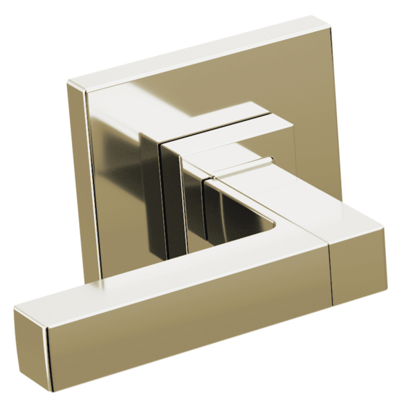 Two-handle wall mount tub filler with lever handles in brushed gold and white finish.