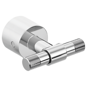 Polished chrome wall-mounted tub filler with two knurled T-lever handles and cylindrical mounting bracket.
