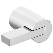 Chrome wall-mounted tub filler with two extended lever handles and curved spout.