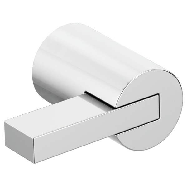 Chrome wall-mounted tub filler with two extended lever handles and curved spout.