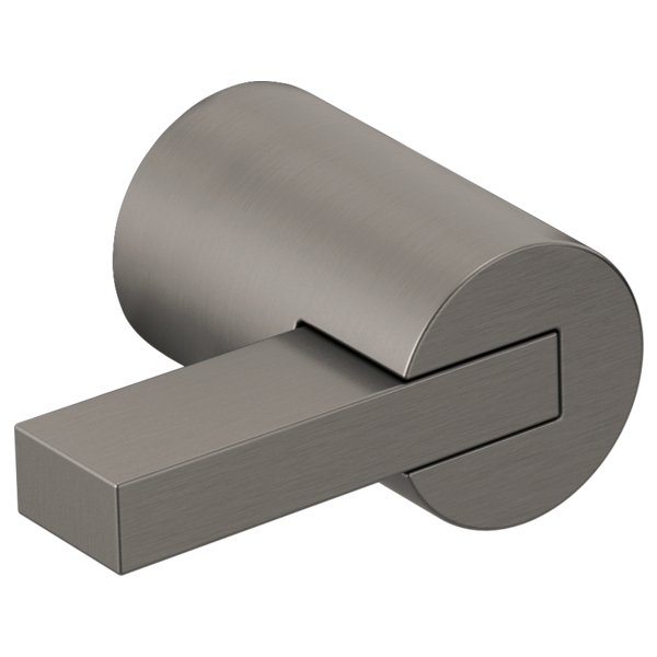 Chrome extended lever handle with cylindrical escutcheon plate for wall-mount tub filler installation.