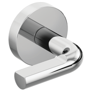 Chrome wall-mounted tub filler with two notch lever handles and round escutcheon plate.