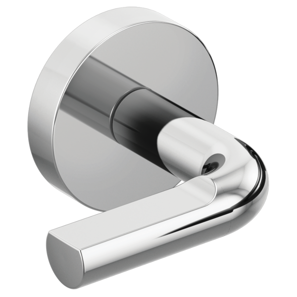 Chrome wall-mounted tub filler with two notch lever handles and round escutcheon plate.