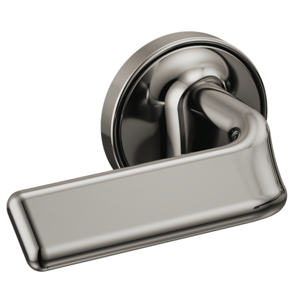 Polished chrome wall-mount tub filler with single curved lever handle and round escutcheon plate.
