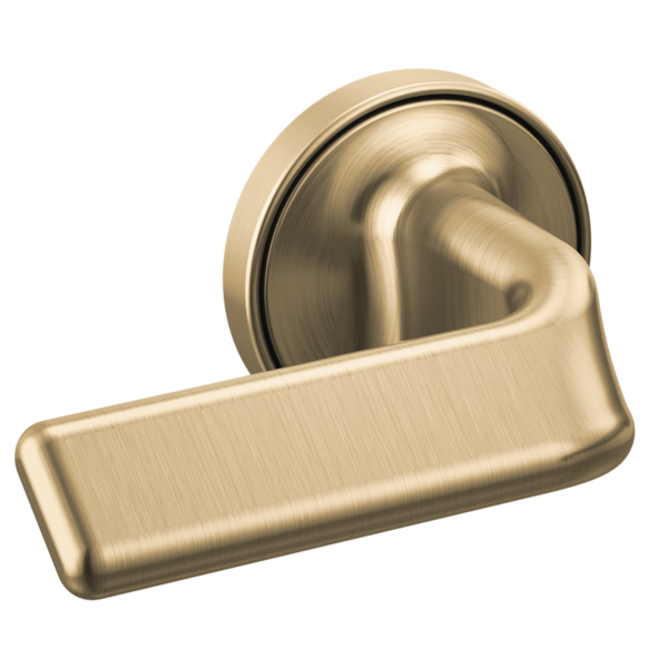Brushed champagne bronze twist lever handle with round wall-mounted escutcheon plate for tub filler.