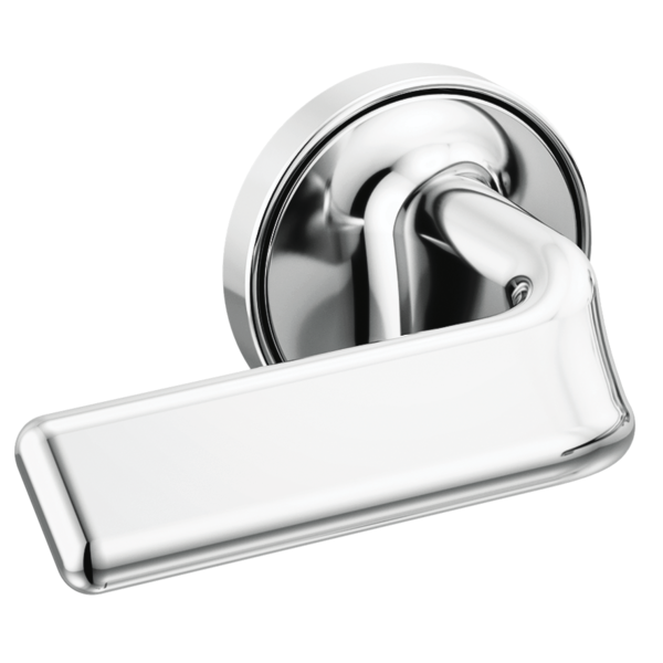 Chrome wall-mount tub filler with two twist lever handles and curved spout.