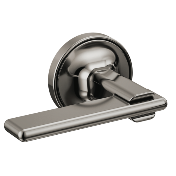 Chrome wall-mount tub filler with two lever handles and spout in brushed nickel finish.