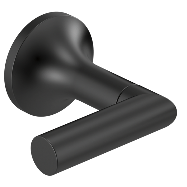 Matte black wall-mounted tub filler with cylindrical lever handle and round escutcheon plate.