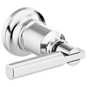 Polished chrome wall-mounted tub filler with single lever handle and cylindrical spout.