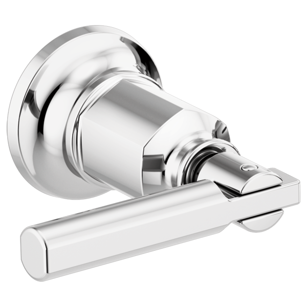 Polished chrome wall-mounted tub filler with single lever handle and cylindrical spout.
