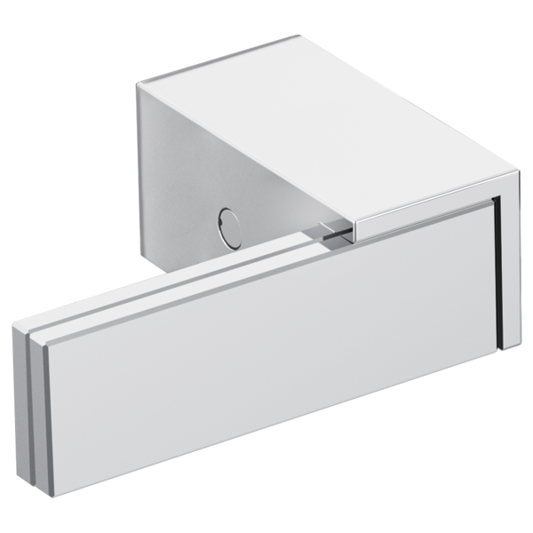 Chrome two-handle wall-mount tub filler with lever handles and rectangular spout.