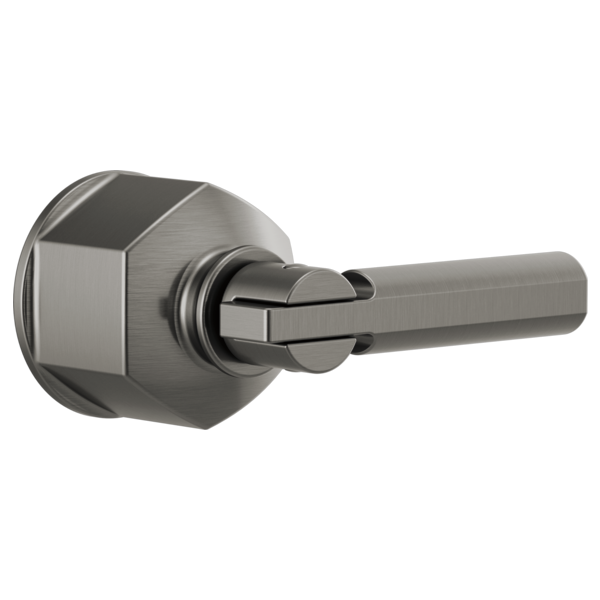 Brushed stainless steel single-handle lever tub filler with hexagonal mounting base and cylindrical spout.