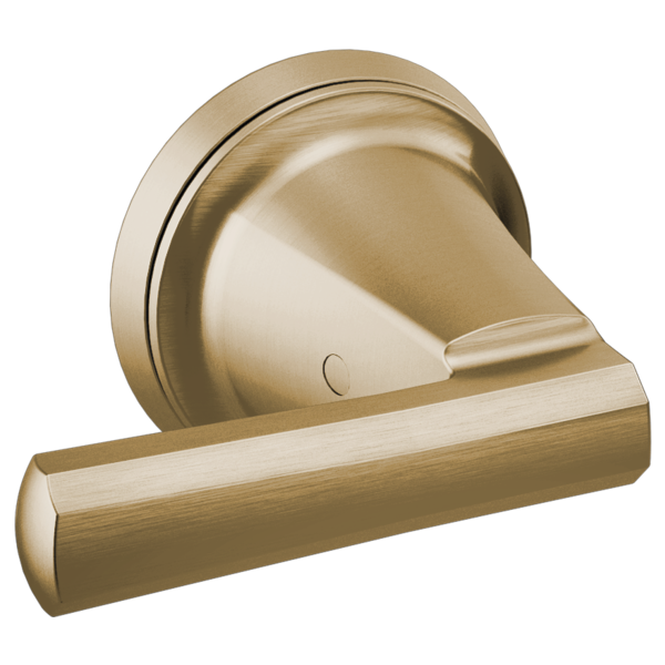 Brushed gold wall-mounted tub filler with single lever handle and round escutcheon plate.