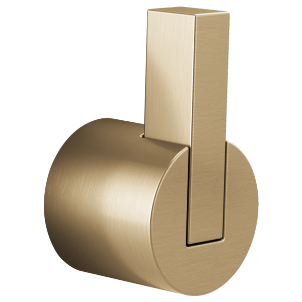 Brushed gold diverter trim lever handle with cylindrical base and rectangular lever arm.