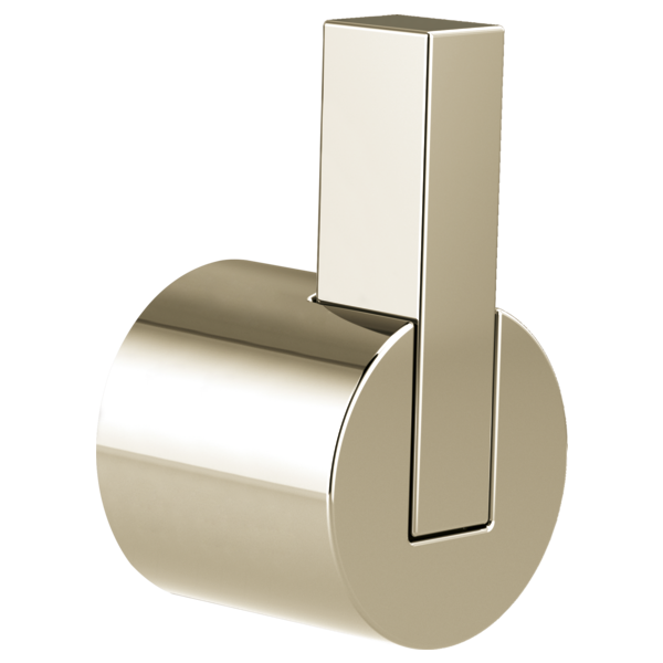 Polished nickel lever handle with cylindrical mounting base and rectangular trim plate for diverter valve.