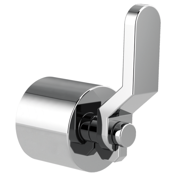 Chrome diverter trim with industrial lever handle and cylindrical valve body for multi-setting water control.