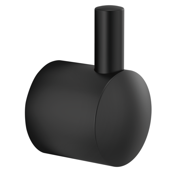 Black cylindrical diverter trim lever handle with rounded body and vertical post.
