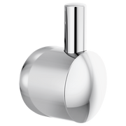 Polished chrome cylindrical diverter trim lever with rounded handle and vertical spout connector.