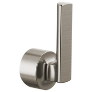 Brushed stainless steel pull-down faucet lever handle with cylindrical body and vertical rectangular lever arm.