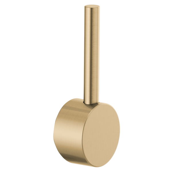 Brizo Odin pull-down faucet metal lever handle in brushed gold finish with cylindrical base.